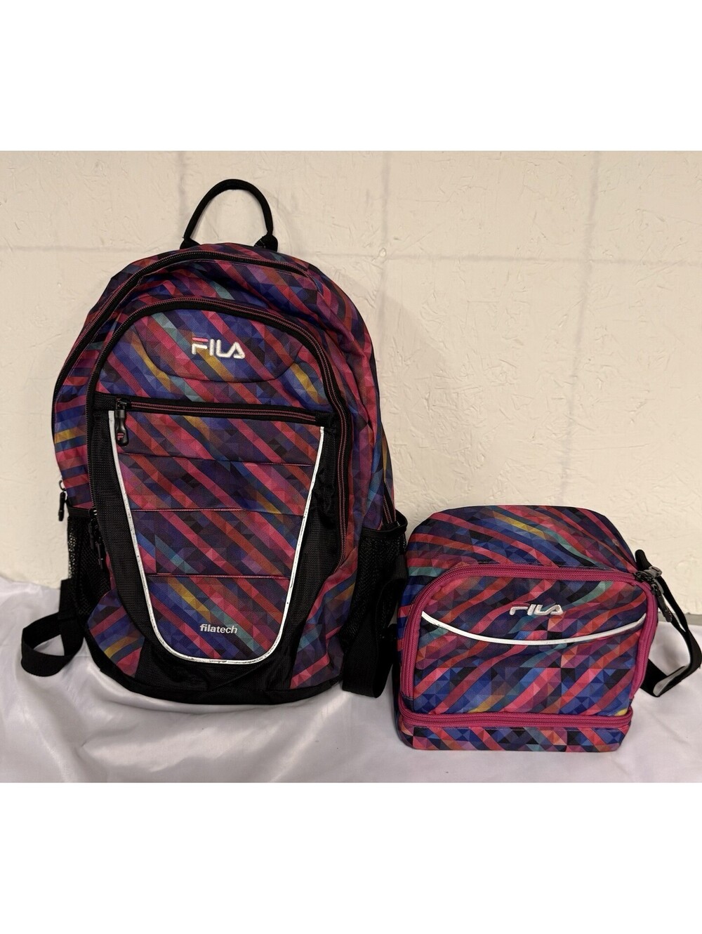 Filatech Multicolor Geometric Backpack with Insulated Lunch Bag Set